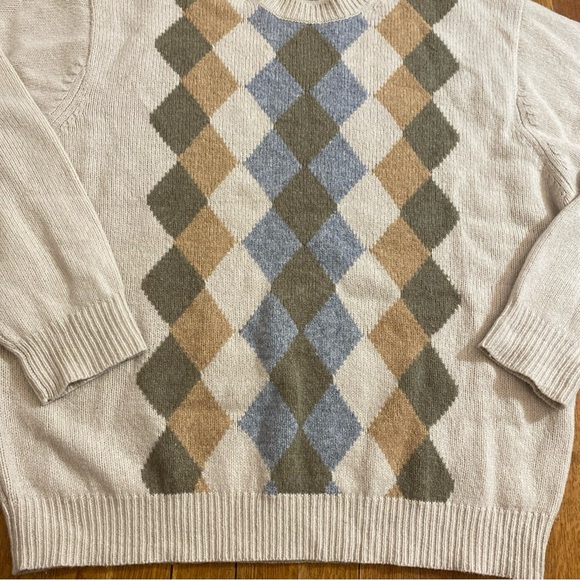 Dockers Wool Sweater Men's Size XL* Tan Multicolor Argyle Casual Crew Neck - Picture 6 of 12